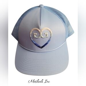 G/FORE Trucker Cap Sky Blue Striped Heart Interlock Knit Golf Mesh Back Snapback